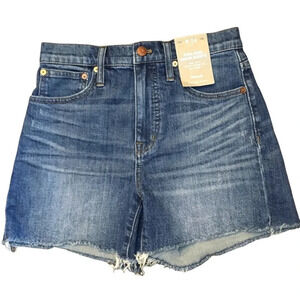 Madewell High Rise Medium Wash Raw Hem Denim Shorts Size 24 NWT